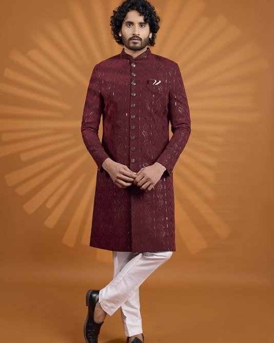 Maroon Designer Sherwani Royal Style for the Modern Groom